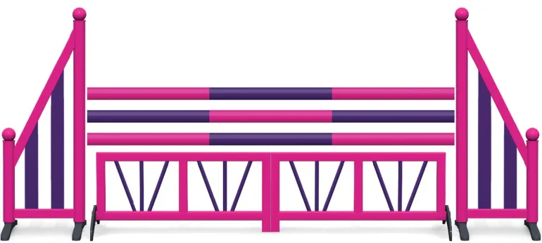 Obstacle de CSO complet Barreaudé et biais rose et violet